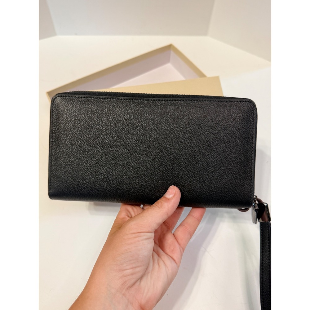 Bveyzi Black Pebbled‎ Leather RFID Blocking Zip Around Clutch Wristlet Wallet